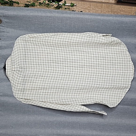 KYLA SEO 100% LINEN BLOUSE IN BEIGE FLORAL GINGHAM - Picture 4 of 8